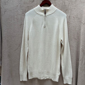 Men's Aspen Cream Quarter-Zip Sweater M with Brown Zipper Pull Coastal Core